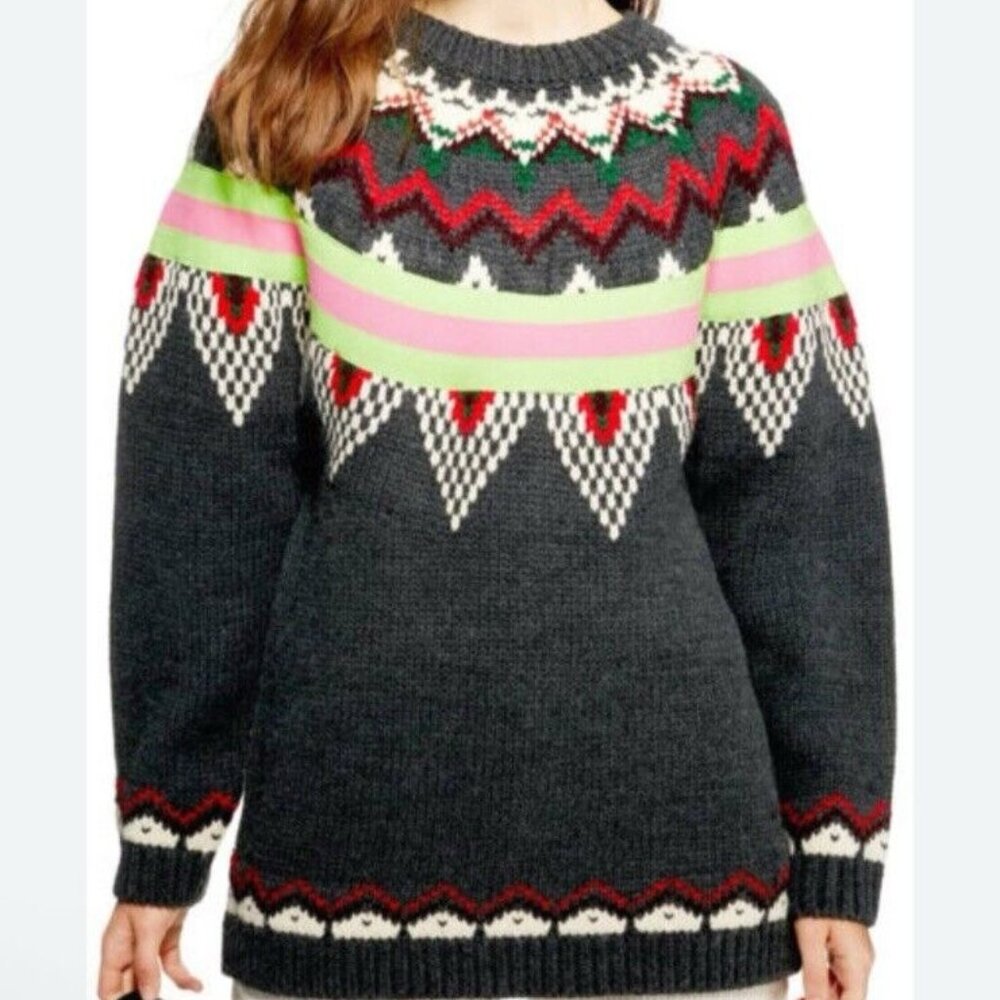 Topshop Nordic fair isle thick knit Sweater Sz 8 EUR 40 gray M L UK 12